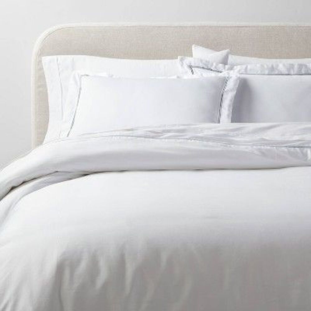 Open Box - Threshold - 3pc King Luxe Embroidered Border Duvet  White/Light Teal